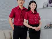 Mẫu Đồng Phục Áo Sơ Mi Công Sở Ngắn Tay Màu Đỏ