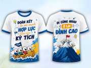Mẫu Áo Teambuilding Màu Trắng Phối Viền In Họa Tiết Dễ Thương