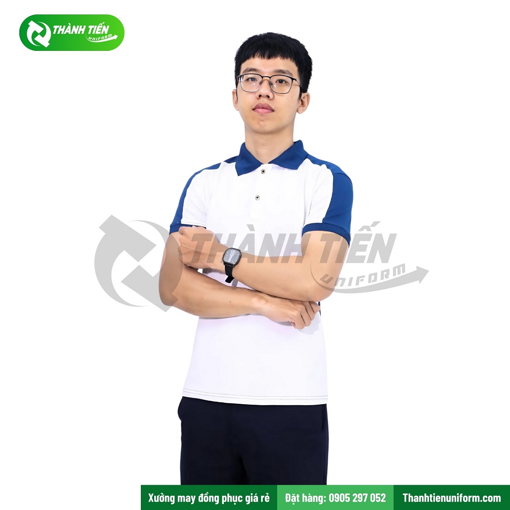 Bảng size kích thước áo thun polo đồng phục công ty trắng xanh