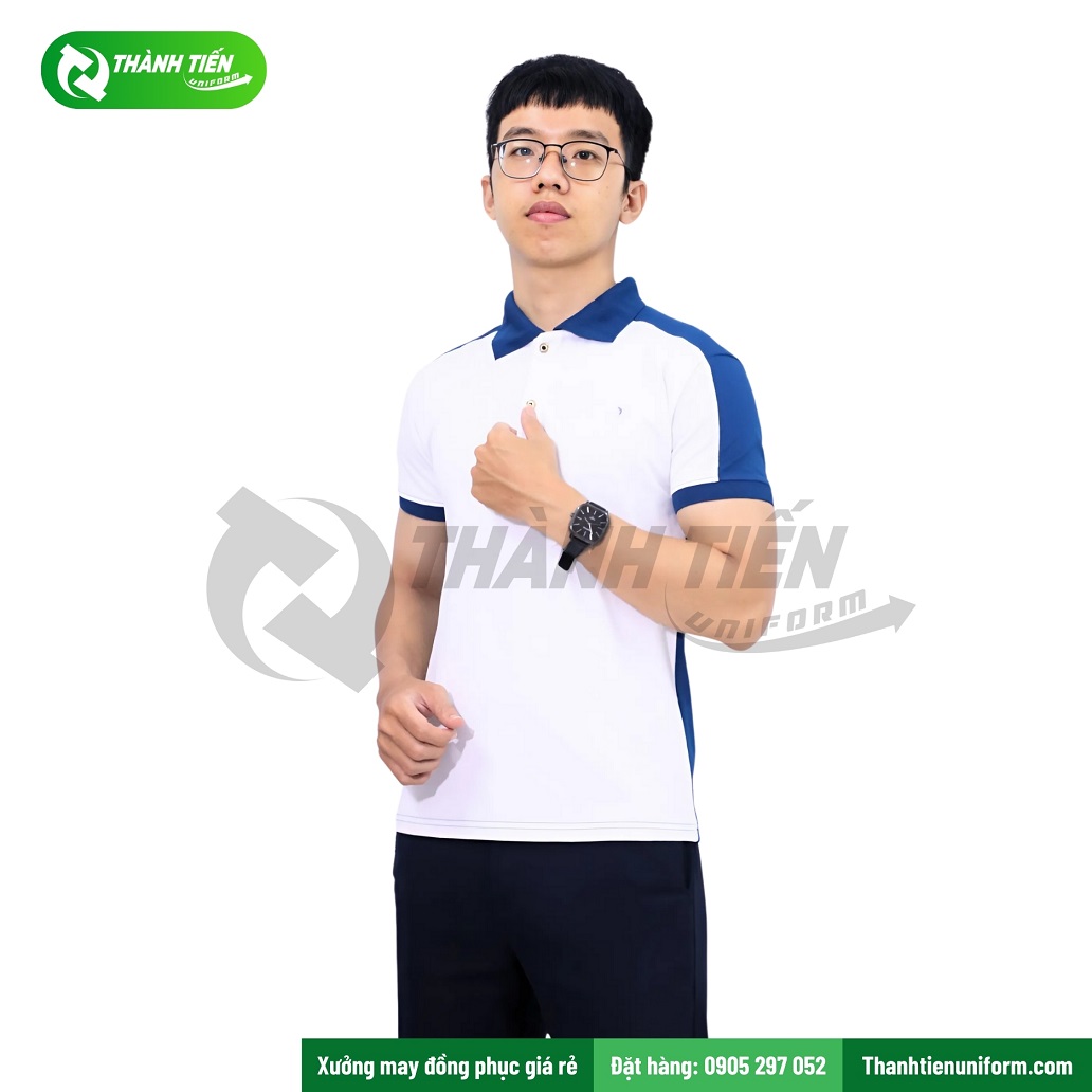 Thiết kế áo thun polo đồng phục công ty trắng xanh