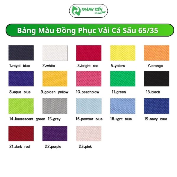 Bảng màu vải đồng phục cá sấu 65/35 