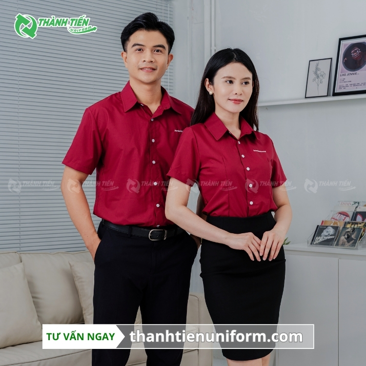 Mẫu Đồng Phục Áo Sơ Mi Công Sở Ngắn Tay Màu Đỏ