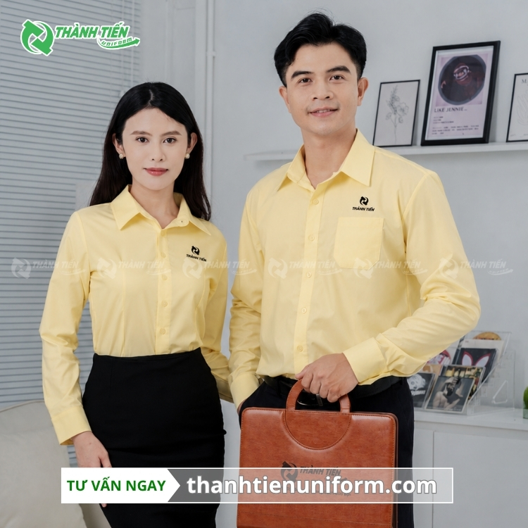 Mẫu Áo Sơ Mi Công Sở Tay Dài Màu Vàng