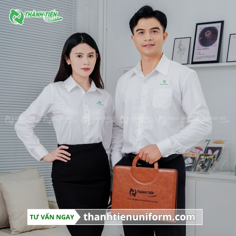 Mẫu áo sơ mi trắng đồng phục công sở dài tay 