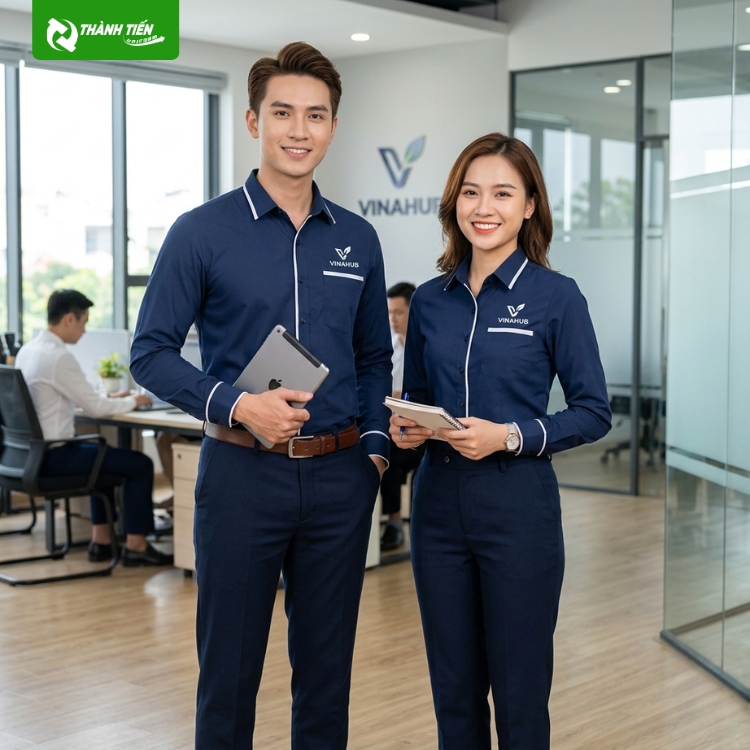 Mẫu Áo Sơ Mi Đồng Phục Tay Dài Màu Xanh Dương