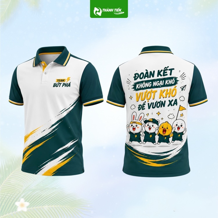 Mẫu Áo Polo Teambuilding Màu Xanh Rêu Phối Trắng