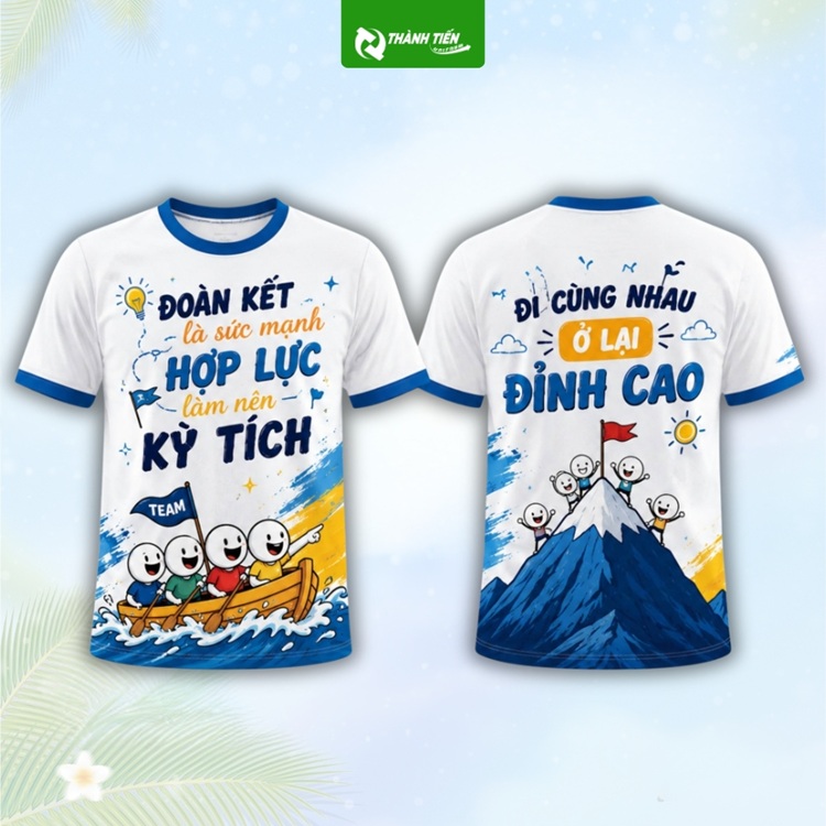 Mẫu Áo Teambuilding Màu Trắng Phối Viền In Họa Tiết Dễ Thương