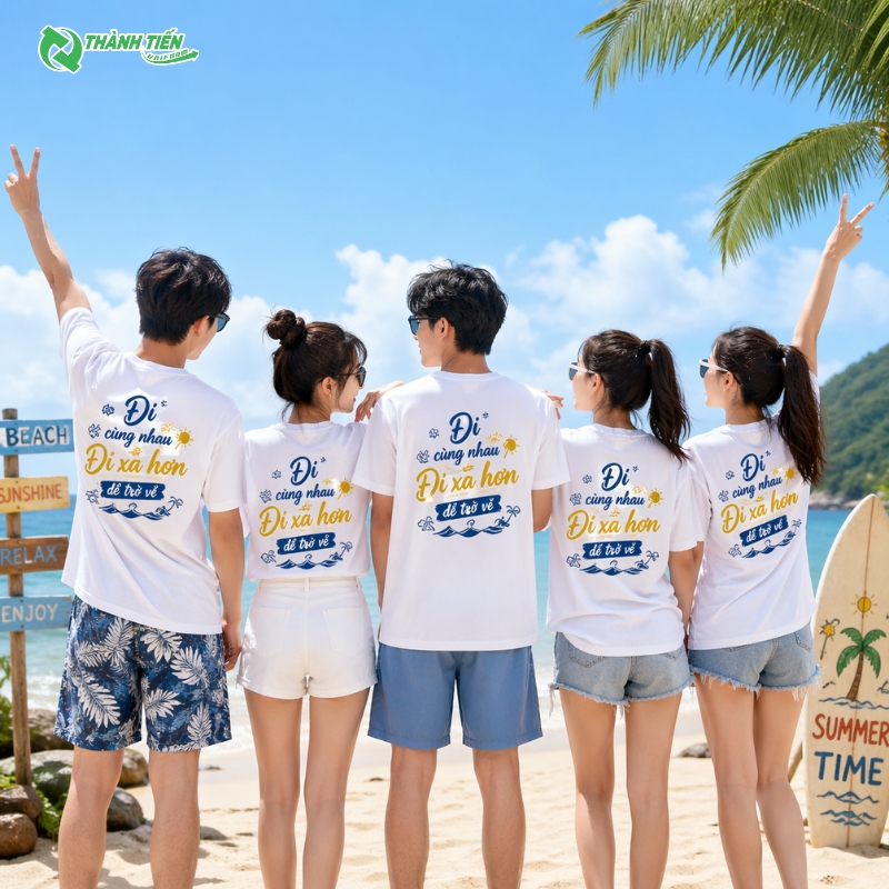 Áo phông nhóm đi biển in slogan 