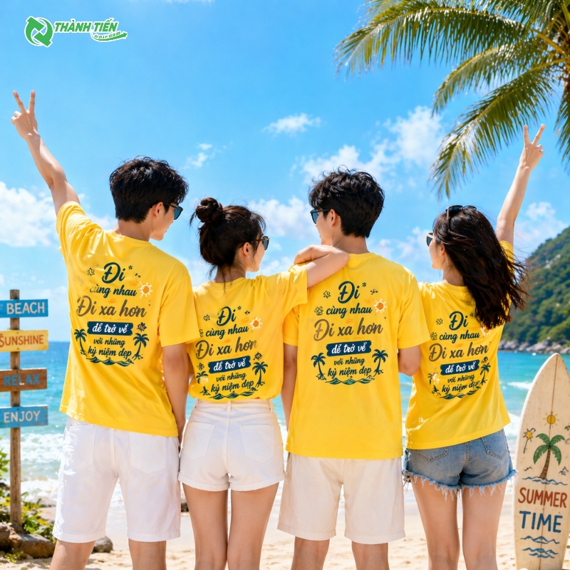 Mẫu Áo thun nhóm đi biển màu vàng