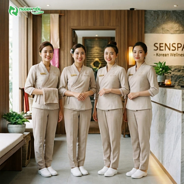 Mẫu Đồng Phục Kỹ Thuật Viên Nữ Spa Màu Be