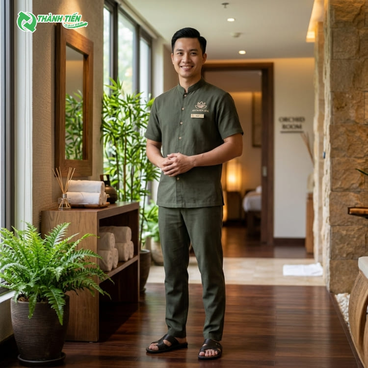Mẫu Đồng Phục Spa Nam Cổ Trụ